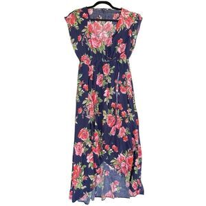 New Look Dress Womens Large Blue Pink Red Floral Fairy Maxi Cottagecore Bohemian